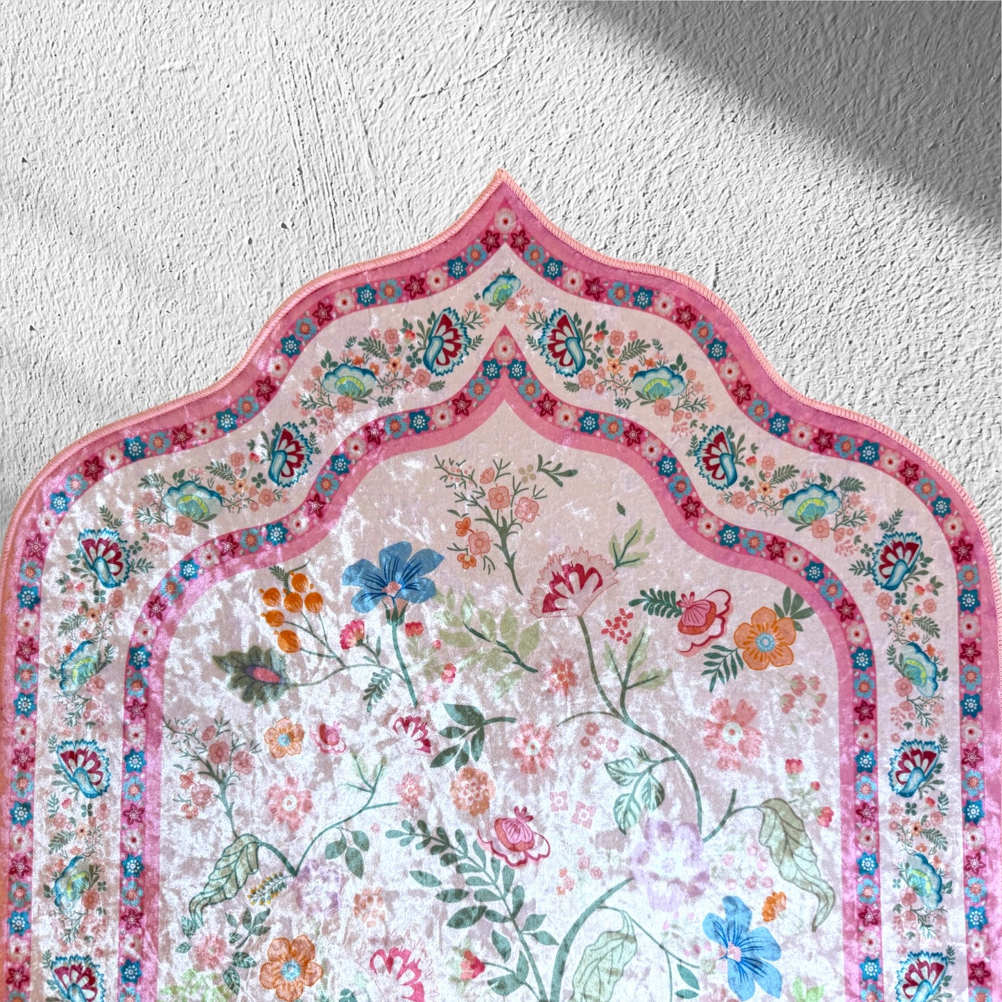 Pink Floral Ice Velvet Padded Prayer Mat Prayer Rug